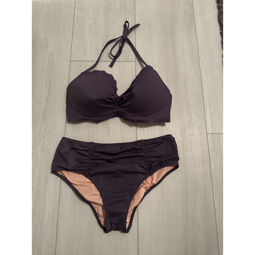 VINTAGE Victoria's Secret 2-pc Bikini Swimsuit Purple Underwire Sz 36D / M - Picture 1 of 7